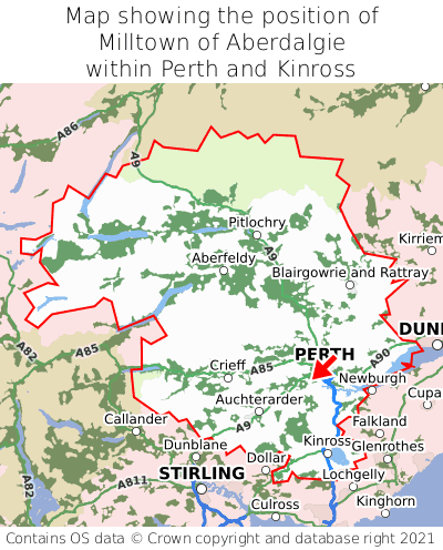 Map showing location of Milltown of Aberdalgie within Perth and Kinross