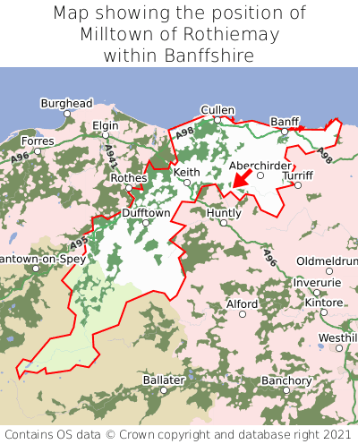 Map showing location of Milltown of Rothiemay within Banffshire