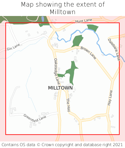 Map showing extent of Milltown as bounding box