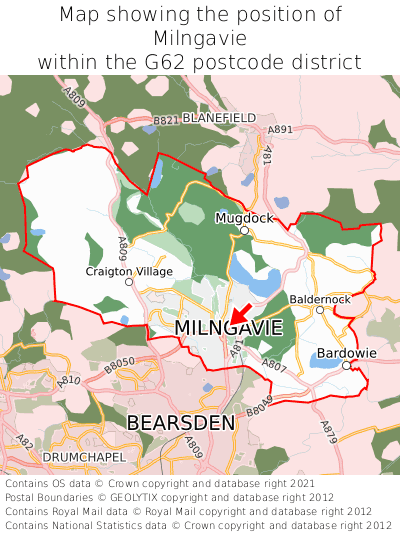 Map showing location of Milngavie within G62