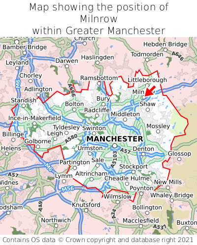 Map showing location of Milnrow within Greater Manchester