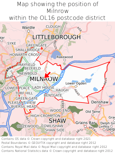 Map showing location of Milnrow within OL16