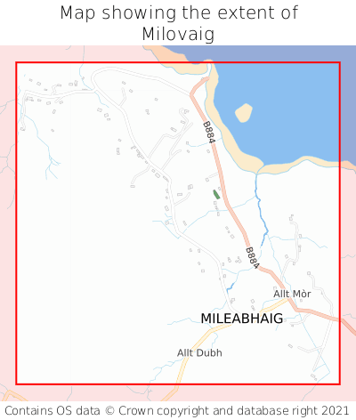 Map showing extent of Milovaig as bounding box