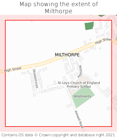 Map showing extent of Milthorpe as bounding box