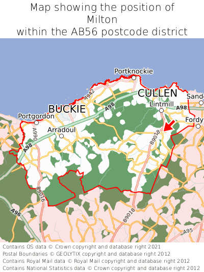 Map showing location of Milton within AB56