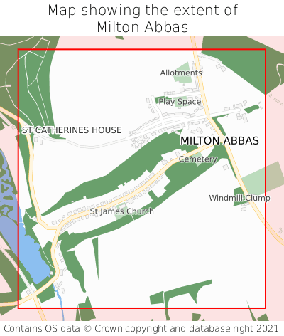 Map showing extent of Milton Abbas as bounding box