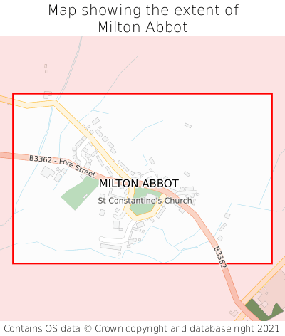 Map showing extent of Milton Abbot as bounding box