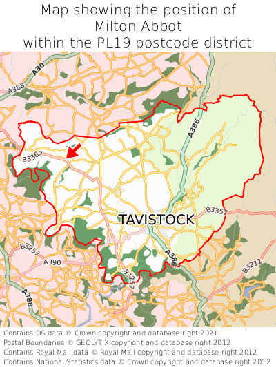 Map showing location of Milton Abbot within PL19