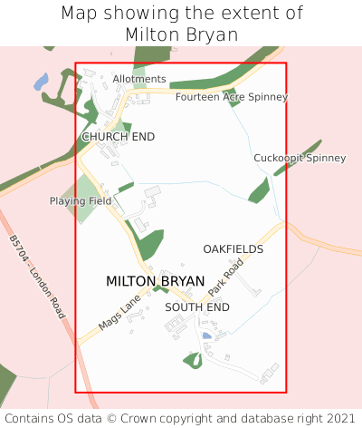 Map showing extent of Milton Bryan as bounding box