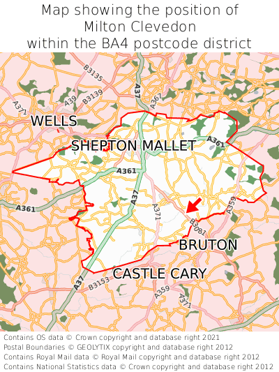 Map showing location of Milton Clevedon within BA4