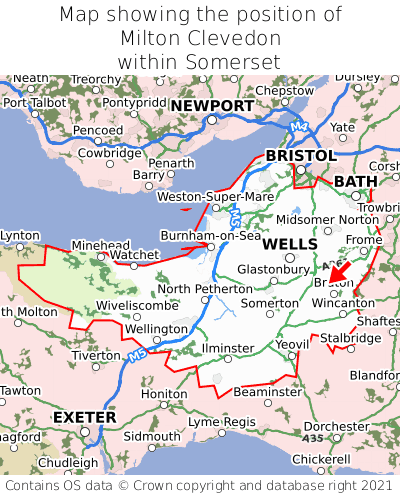 Map showing location of Milton Clevedon within Somerset