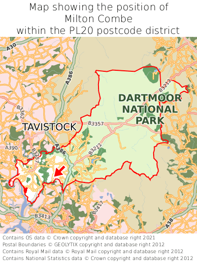 Map showing location of Milton Combe within PL20