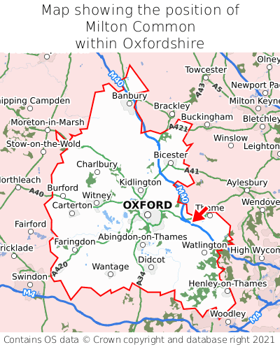 Map showing location of Milton Common within Oxfordshire