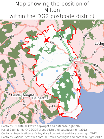 Map showing location of Milton within DG2