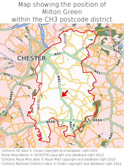 Map showing location of Milton Green within CH3
