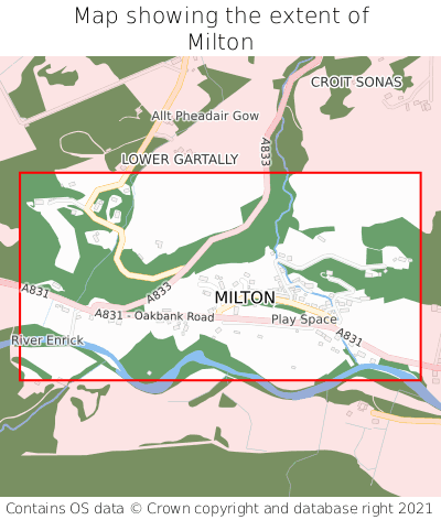 Map showing extent of Milton as bounding box