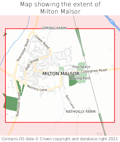 Map showing extent of Milton Malsor as bounding box