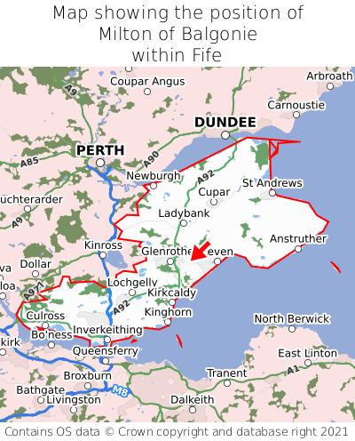 Map showing location of Milton of Balgonie within Fife