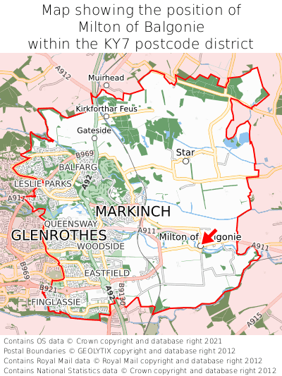 Map showing location of Milton of Balgonie within KY7