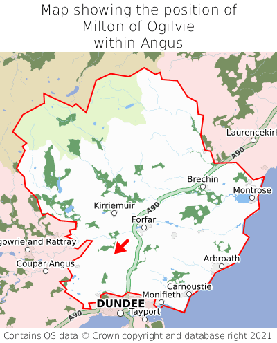 Map showing location of Milton of Ogilvie within Angus