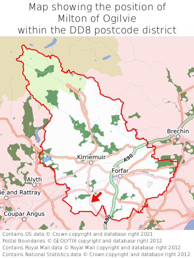 Map showing location of Milton of Ogilvie within DD8