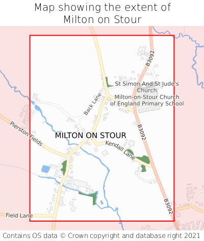 Map showing extent of Milton on Stour as bounding box