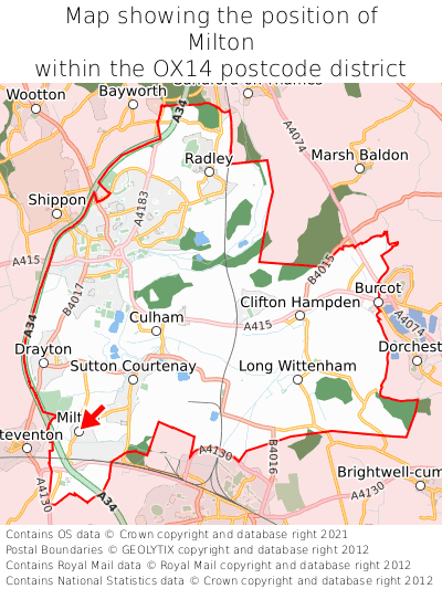 Map showing location of Milton within OX14