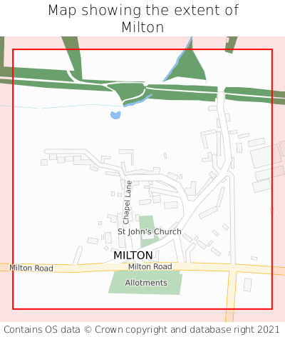 Map showing extent of Milton as bounding box
