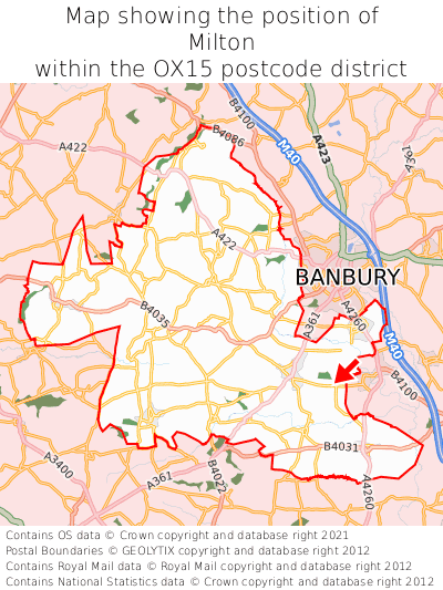 Map showing location of Milton within OX15