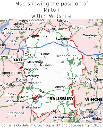 Map showing location of Milton within Wiltshire