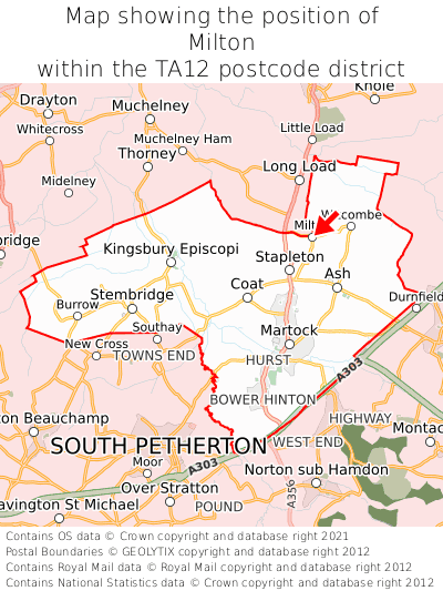 Map showing location of Milton within TA12