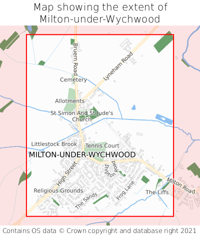Map showing extent of Milton-under-Wychwood as bounding box