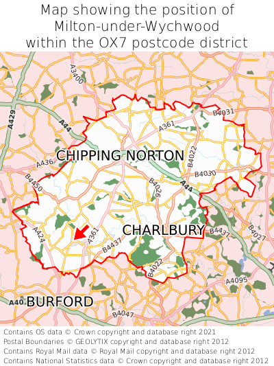 Map showing location of Milton-under-Wychwood within OX7