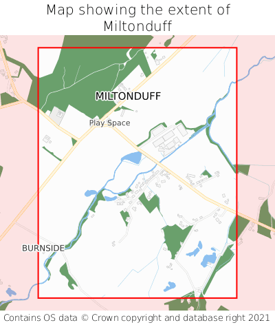 Map showing extent of Miltonduff as bounding box