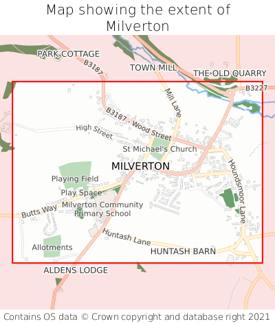 Map showing extent of Milverton as bounding box