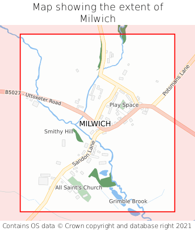 Map showing extent of Milwich as bounding box