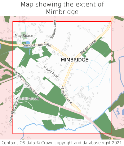 Map showing extent of Mimbridge as bounding box