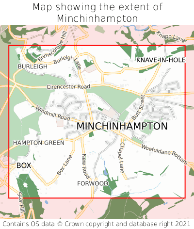 Map showing extent of Minchinhampton as bounding box