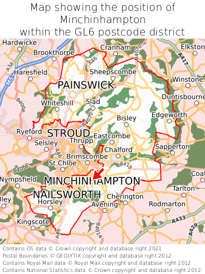 Map showing location of Minchinhampton within GL6