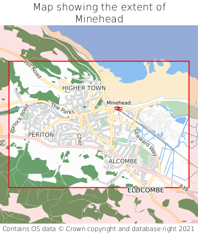 Map showing extent of Minehead as bounding box