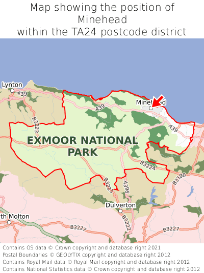 Map showing location of Minehead within TA24