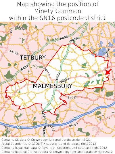 Map showing location of Minety Common within SN16