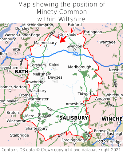 Map showing location of Minety Common within Wiltshire