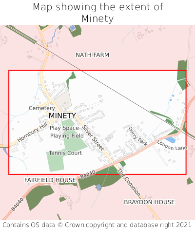 Map showing extent of Minety as bounding box