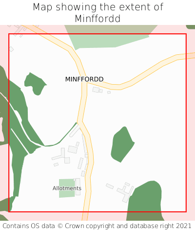 Map showing extent of Minffordd as bounding box