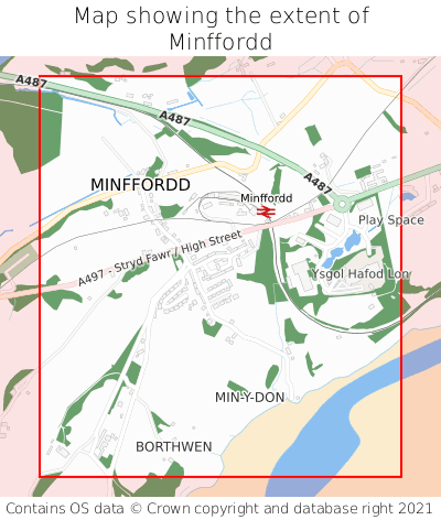 Map showing extent of Minffordd as bounding box