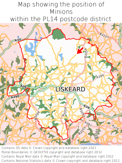 Map showing location of Minions within PL14