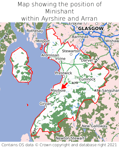 Map showing location of Minishant within Ayrshire and Arran