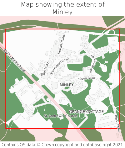 Map showing extent of Minley as bounding box