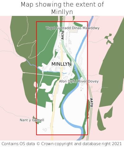 Map showing extent of Minllyn as bounding box